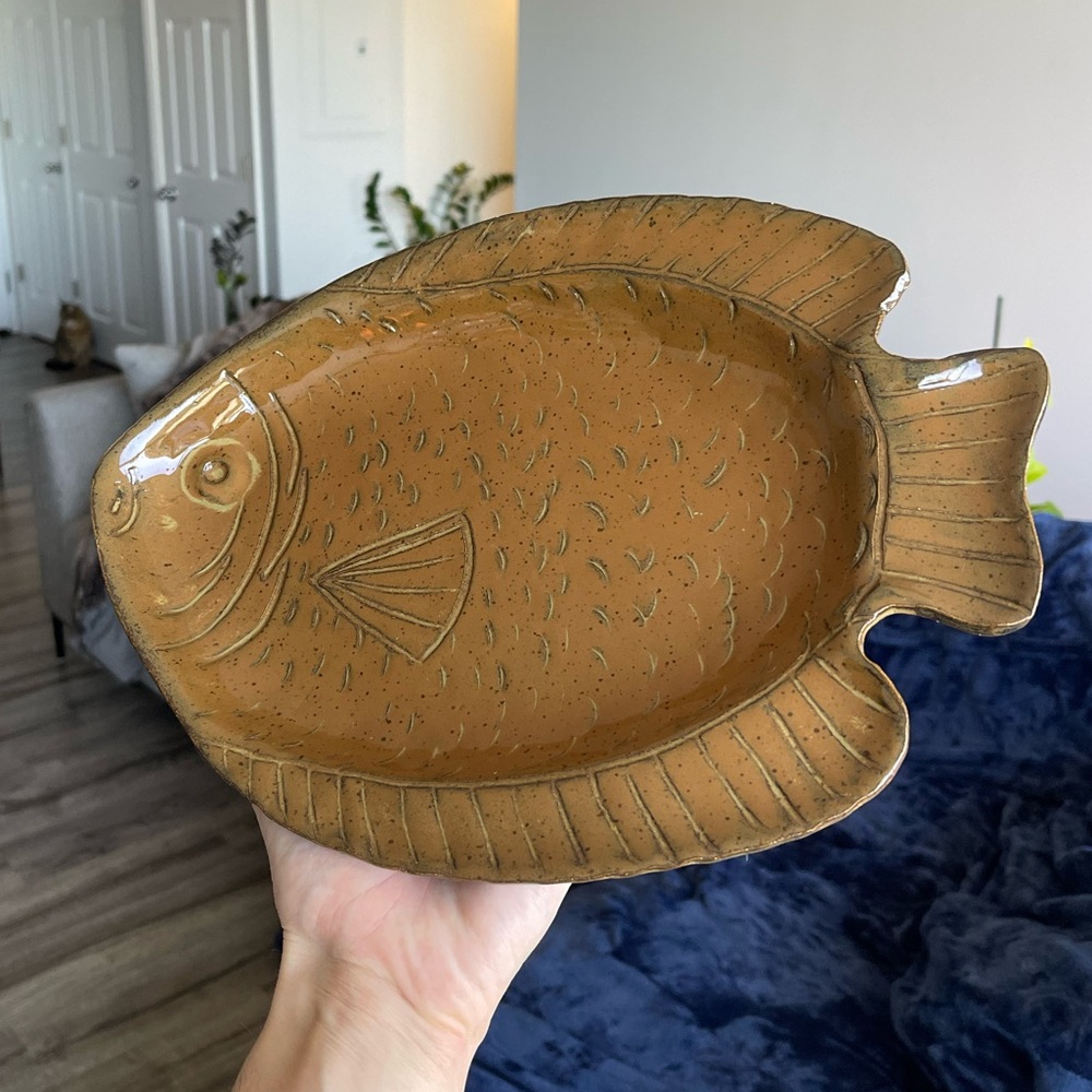 *artist signed •Handmade fish pottery bowl tray - serving platter